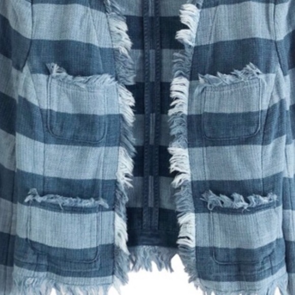 AG Adriano Goldschmied Blazer The Capucine Jacket Blue Stripe Crop Fray Hem XS - Picture 6 of 15